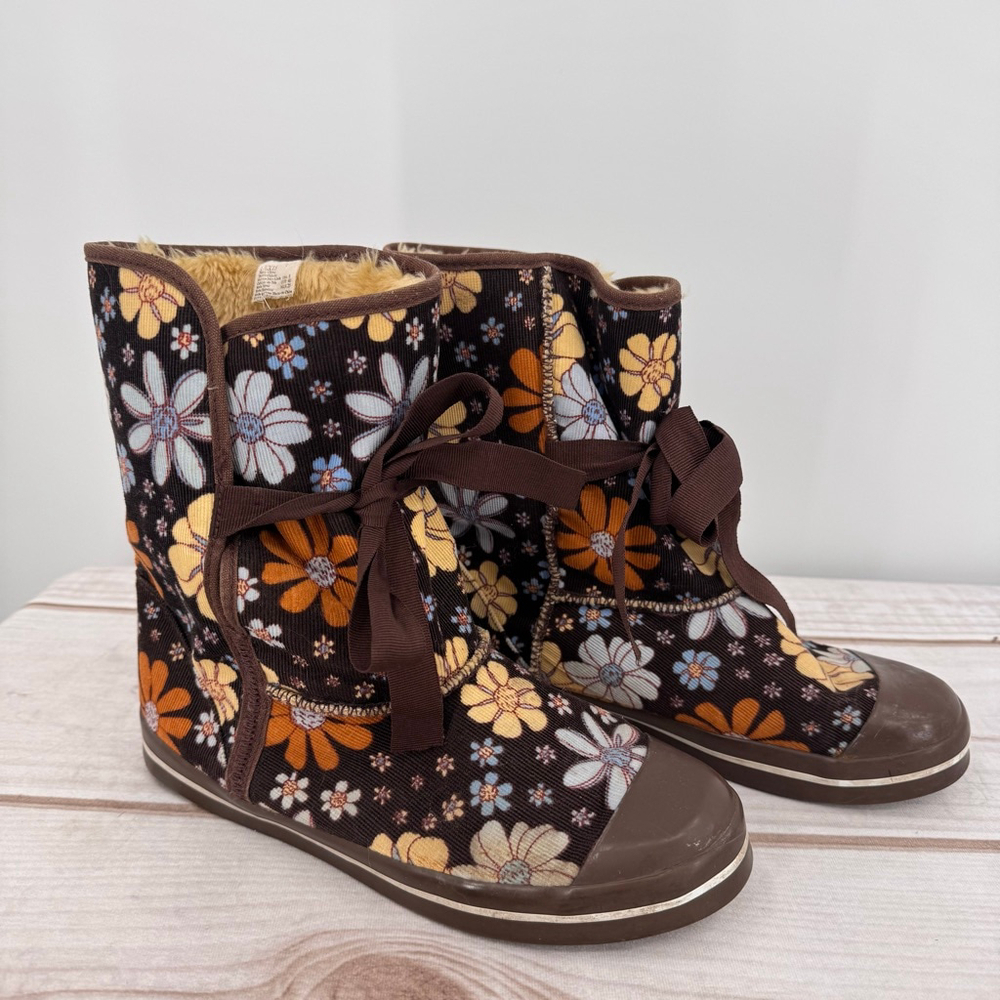 No Boundaries Lexie Boots Brown Corduroy Retro Floral Flower Power Boho Hippie 8